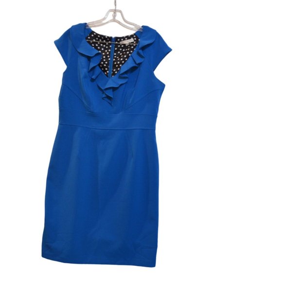 SANDRA DARREN Green Blue Deep V-Neck Ruffles Sleeveless Cocktail Dress 12 - Picture 1 of 7